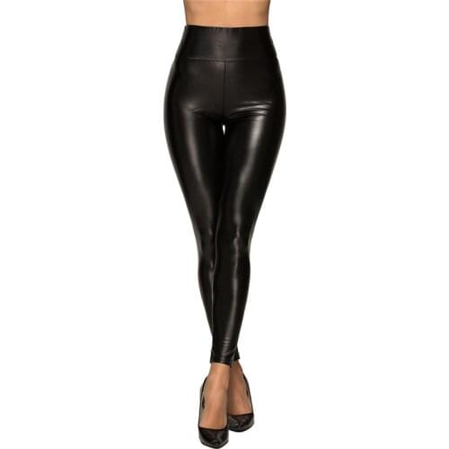 LJCUIYAO Black Leggings High Waist Free Dropshipping Women Sexy Black Wet Look Faux Leather Leggings Shiny Pants Plus Size XXL