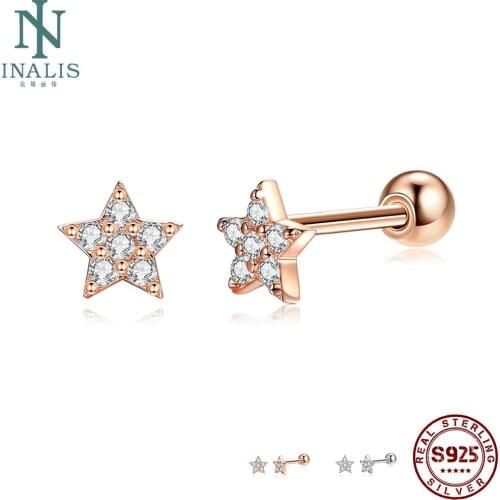 INALIS 925 Sterling Silver Stud Earrings Women Full Clear Cubic Zirconia Star Small Earring Anniversary Hot Sale Fine Jewelry
