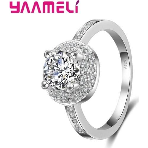Women Sparkling Round Rhinestone Rings Jewelry Austrian Crystal 925 Sterling Silver Rings For Women Wedding Bridal