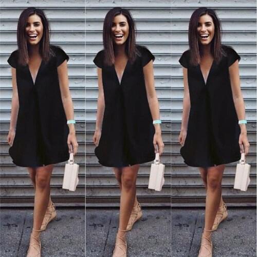 Women Fashion Dresses Chiffon Shirt Dress Casual Short Sleeve Dress Girls Loose V-neck Mini Dress Vestidos Summer Bigsweety