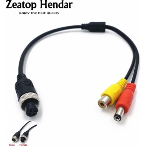 1Pcs M12 4Pin Aviation Male / Female Plug to RCA Female + DC Male Cable Adapter for CCTV Camera Security DVR Microphone 35CM