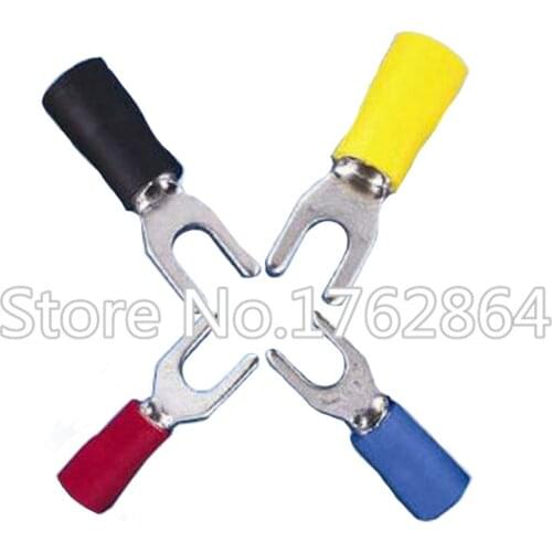 100PCS/LOT aislamiento terminal red copper SV14-6-8 cold pressing end head fork-shaped insulated end head u-shaped end head