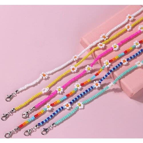 2020New Korean Lovely Daisy Flowers Colorful Beaded Charm Statement Short Choker Necklace for Women Vacation Girls Jewelry