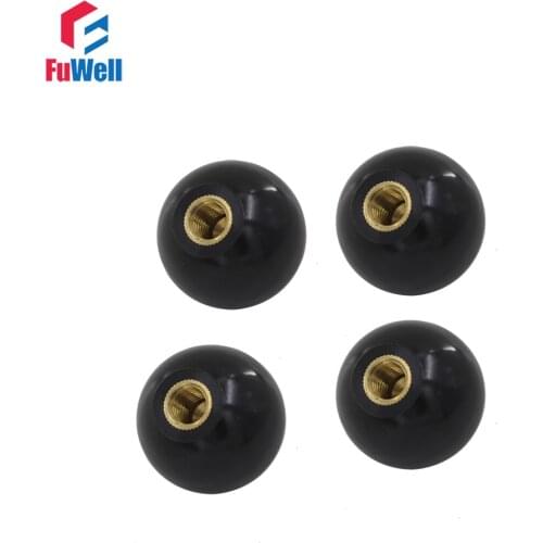 4pcs M10 x 35mm Ball Knob Copper Insert Machine Tool Replacement 10mm Thread 35mm Ball Diameter Bakelite Black Ball Lever Knob