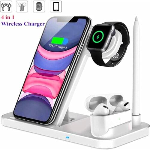 4 in 1 Wireless Charger Pad 10W Fast Charging Stand for iPhone 11 Pro XR X Xs Max for Apple Watch 5 4 3 2 Airpods 1 2 Pro Pencil