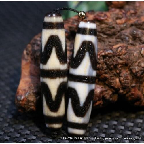 A Pair Magic Energy Tibetan old Agate Tiger Tooth Symbol dZi Bead Pendant Amulet LKbrother Talisman UPD210619A4