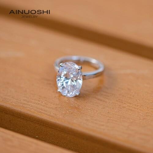 AINUOSHI 925 Sterling Silver Solitare 10x14mm Oval Cut SONA Diamond Engagement Rings For Women Fall In Love Rings