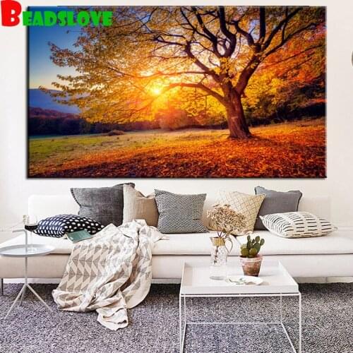 Tree in the sunset diamond painting full square round drill mosaic 5d cross stitch,Diy diamond embroidery g236
