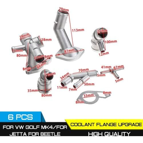Car 6pcs/set Aluminum Coolant Flange Upgrade Kit For VW Golf MK4 For Audi TT 2000-2002 06A121133J For Jetta GTI 1.8T 2000-2005