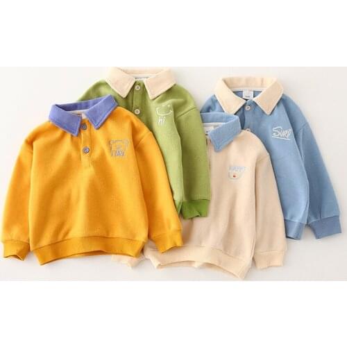 Childrens T-shirt Boys Collar Shirt Cartoon Long Sleeve Casual Sweater Boy Spring and Autumn Clothes Kids Cotton Sweatshirt