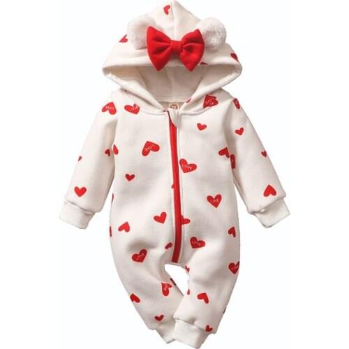 Boys Girls Rompers Newborn Infant Baby Heart Love Printed Bowknot Long Sleeve Romper 2021 CC08.14