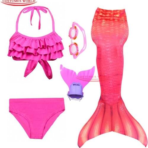 Girls Mermaid Tails Kids Swimsuit Costumes With Monofin Bikini Swimming Cosplay Little Mermaid tail for Children Swimwear Dress