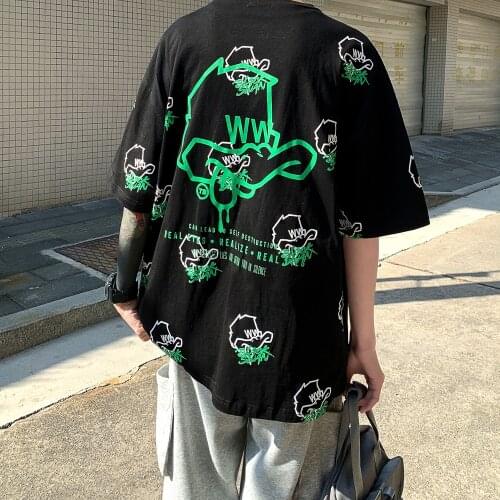 Men Korean Oversized Summer Graphic T Shirts 2021 Mens Print Fashions Streetwear Harajuku T Shirt Man Loose Kawaii Tees