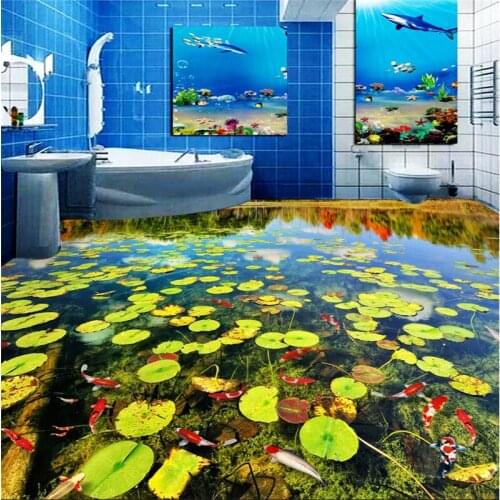 Personality custom flooring 3d wallpaper pond duckweed clear river washroom bedroom 3d thick floor painting Papel de parede обои