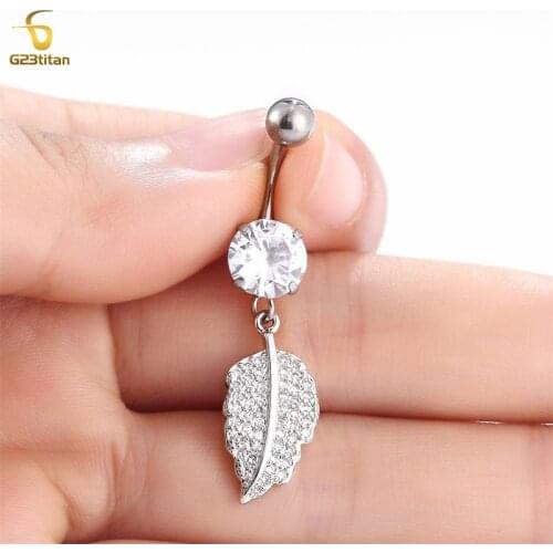 G23Titan CZ Belly Button Rings Long Dangled Bar 14G Belly Piercing Shinny Crystal Piercing Belly Charming Oreja Body Jewelry