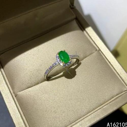 925 pure silver Chinese style natural Emerald womens simple vintage oval two color adjustable gem ring fine jewelry support det