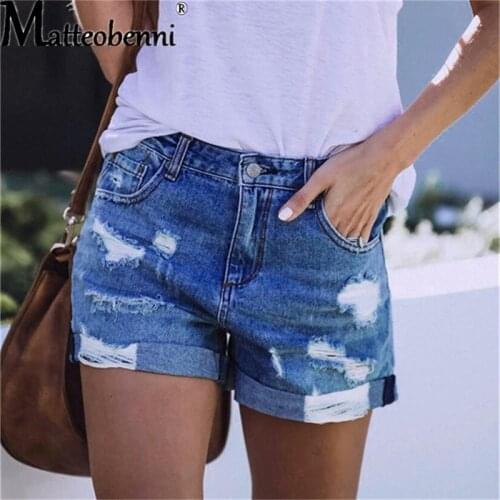 Summer Hot Shorts Women Jeans Sexy Elasticity High Waist Denim Shorts Fringe Frayed Ripped Hole Denim Shorts Ladies Hot Shorts