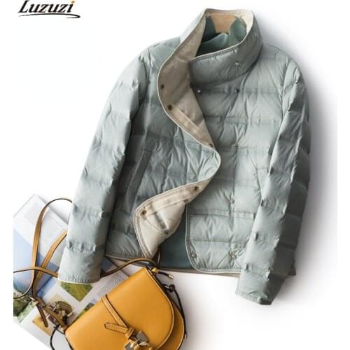 Luzuzi Women Light Down Jacket Simple Casual Solid Color Short Outwear Coat Female New 2021 Winter Warm White Duck Down Jacket