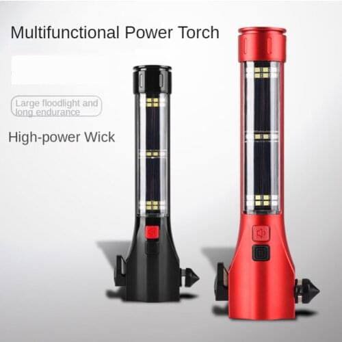 Multifunctional flashlight car safety hammer flashlight solar fire training ten-in-one sound and light alarm