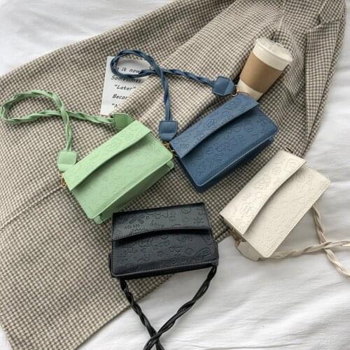 Fashion Women Cartoon Embossing PU Leather Shoulder Messenger Crossbody Bag Small Square Flap Handbag Tote