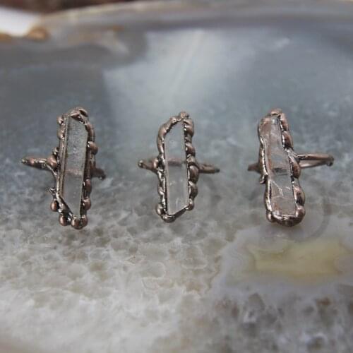 Fashion White Crystal Rectangle Antique Brass Rings,Slice Natural Clear Quartz Finger Rings For Women Healing Jewelry Gift