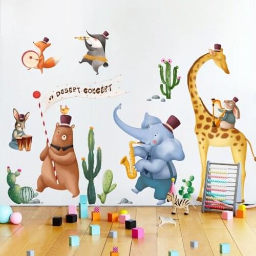 Cartoon Animal Wall Sticker DIY Giraffe Bear for Kids Rooms Decoration Aesthetic Boy Girl Childern Bedroom Wall Decals Wallpaper