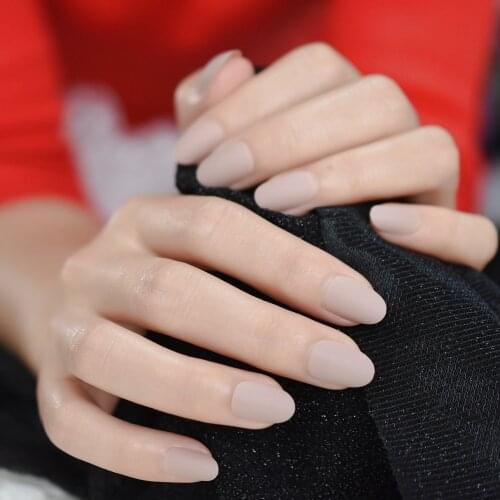 Nude Matte Nail Round Frosted False Nail Finger Tips Light Brown Short Oval Full Cover Press on Fake Nail Art