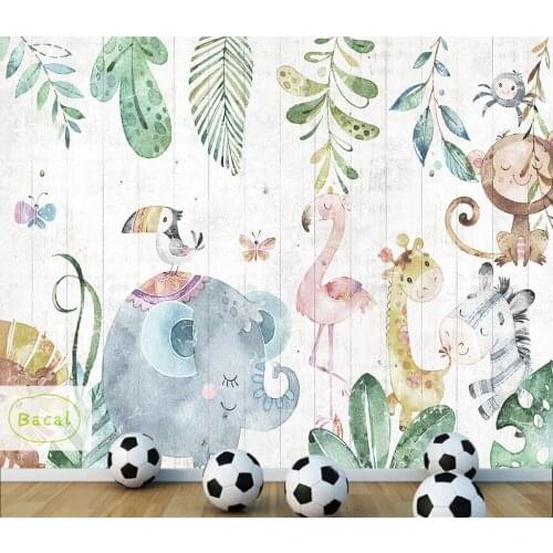 Bacal Custom 3D Photo Mural Wallpaper For Kids Room Cartoon Animal Green Leaf Children House Mural Bedroom Wallpaper Painting