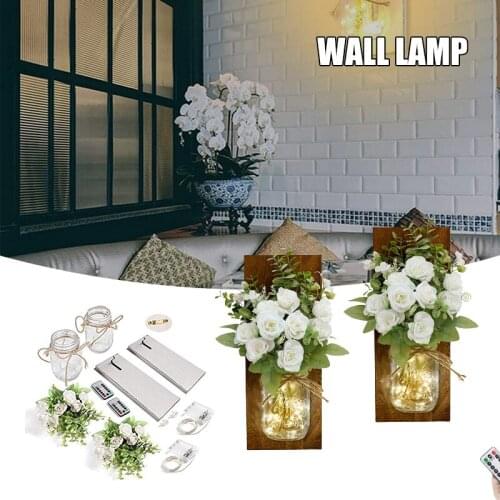 Rustic Wall Sconces Sconces Handmade Wall Art Hanging Design with Remote Control LED Light and White Peony GQ