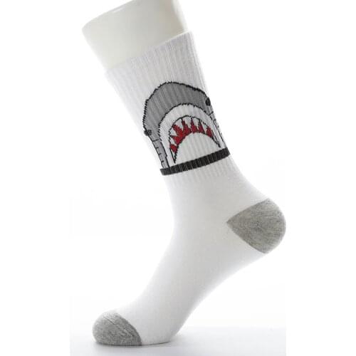 New Fashion Shark Hip Hop Socks Men and Women Long Cartoon Socks Hiphop Street Sport Skateboard black white Crew Socks