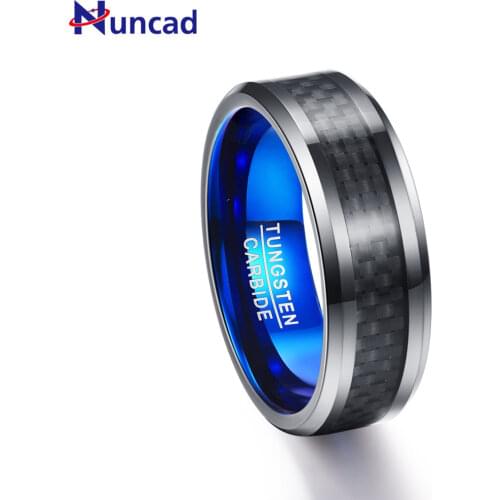 Nuncad New arrival T036R 8MM width Black surface blue Comfort Fit Engagement Wedding tungsten steel ring with full size
