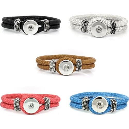 Wholesale12pcs/lot Mix 9colors 2015 New PU Leather Bracelets Fit Diy Snaps Buttons Mixed 21cm(8 2/8") long Free ePacket ship