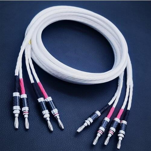 A pair of AHSY Audio HIFI 6N OFC copper silver-plated speaker wire high-end amplifier cable Y plug and banana plug speaker wire