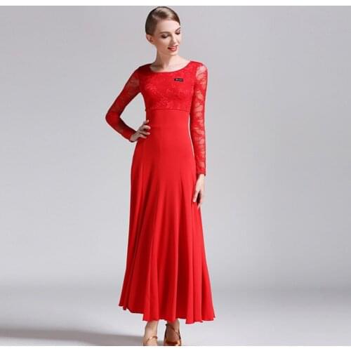 Standard Ballroom Dance Dresses 2019 High Quality Lace Sleeve Flamenco Dancing Skirt Women Cheap Stage Waltz Ballroom Dress