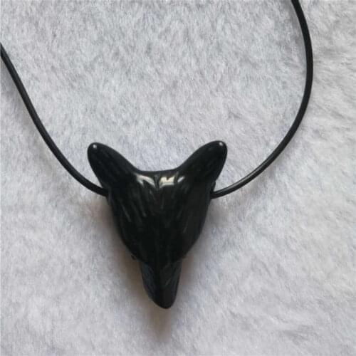 Drop shipping Natural obsidian Crystal gemstone wolf pendant meditation reiki healing chakra crystal Wolf Necklace for men 1 pcs