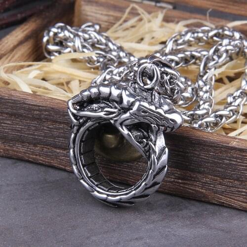 Dropshipping Stainless steel Punk Style Stainless Steel Huge Ouroboros Snake Chain Pendant Necklace for Men Male Fashion Jewelry