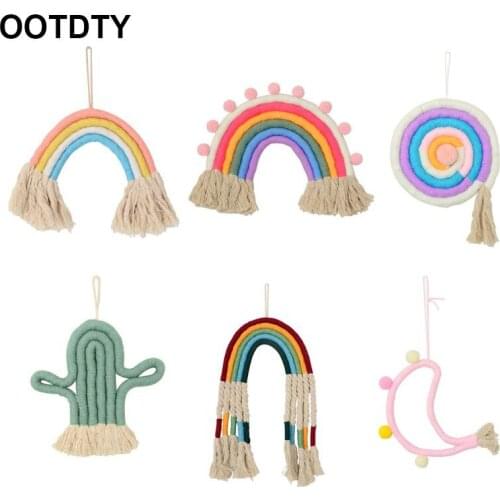 Rainbow Wall Hanging Ornaments Hand-woven Macrame Tapestry Kids Room Home Party Decorations