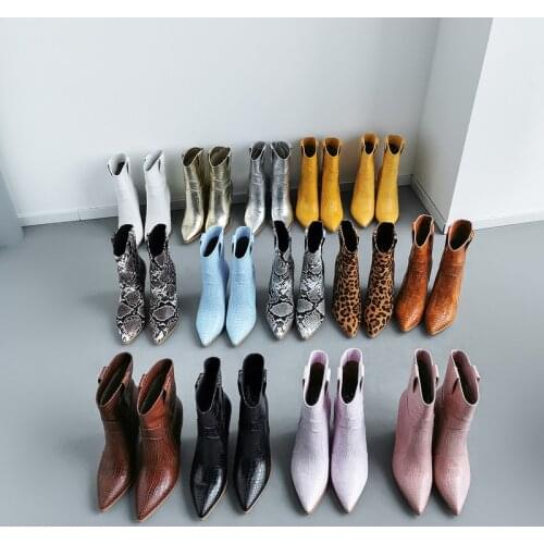 SKLFGXZY black golden white multicolor Women boots Short boots pointed Side zipper 10 cm High heels European brands Size 34-46