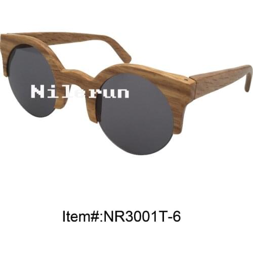Round wood half frame sunglasses
