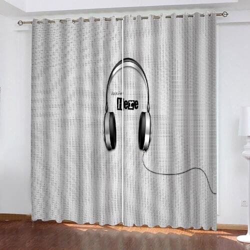Modern Home Decoration Blackout Headphones on gray background 3D Curtain stereoscopic lifelike