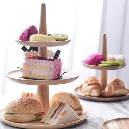 Three-tier Fruit Cake Dessert Plate Solid Wood Dessert Plate Display Ornaments Multi-layer Display Shelf