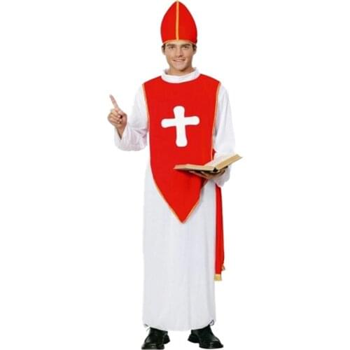 Umorden Adult Christian Cardinal Pope Bishop Costume Men Halloween Easter Party Mardi Gras Fancy Dress