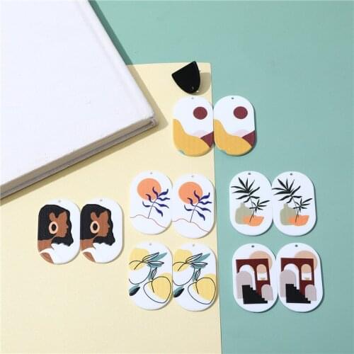 Spring style 30pcs/lot cartoon girls/plant pattern print Relief effect geometry shape acrylic beads diy jewelry accessory