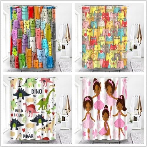 Waterproof Cartoon Long Thin Cats Family Shower Curtains Dinosaur Home Decor Blackout Curtains For Kids Room 3d rideau de douche