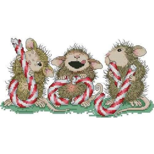 Top Customized Embroidery Three Little Mice Cross Stitch Patterns Cute with 100% Cotton Flosses & Free Shipping for Wall Decor