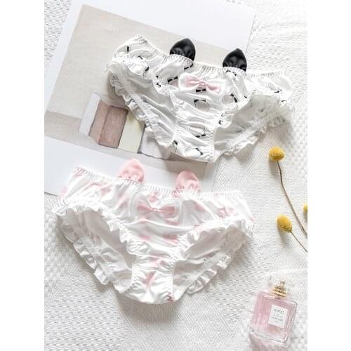 Japanese underwear womens cute super cute cartoon printed milk silk bow wooden ear rabbit ear briefs