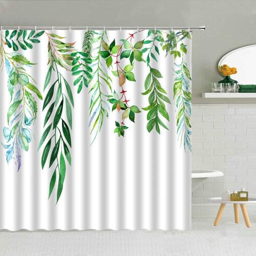 Flower Tropical Green Plant Shower Curtain Palm Leaf Bird Watercolor Floral Bathroom Fabric Curtains Decor With Hooks Washable