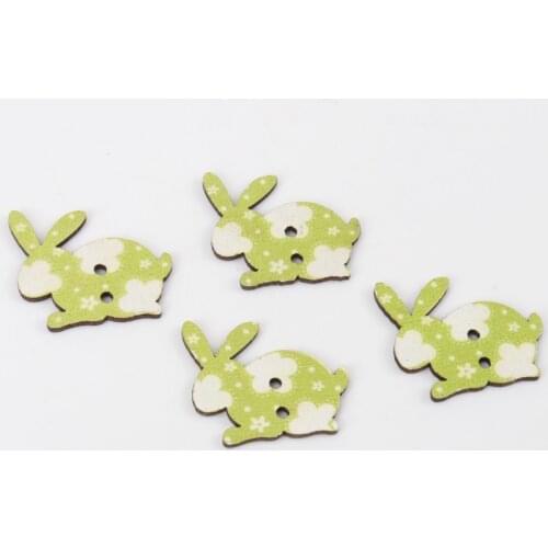 Green Rabbit Pattern Diy Wooden Buttons Botones Handmade Accessories Decoration Sewing Scrapbooking Crafts 20x25mm 20pcs MZ67