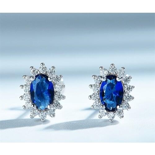 DY 925 Sterling Silver Earrings for Women Blue Sapphire Gemstone Diana Earrings Wedding Party Jewelry Romantic Gift Fine Jewelry