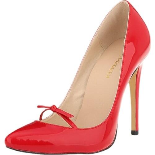 LOSLANDIFEN Womens Pumps New Fashion Pointed Toe High Heels Stiletto Patent Leather Casual Shoes Woman Bow Wedding